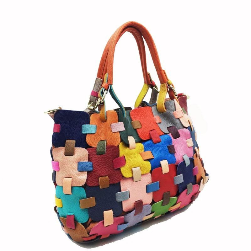 130017-xnmwrh.jpg Sac à bandoulière en cuir, à main, décontractée, patchwork, multicolore – Image 4