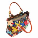 Sac à bandoulière en cuir, à main, décontractée, patchwork, multicolore – Image 3