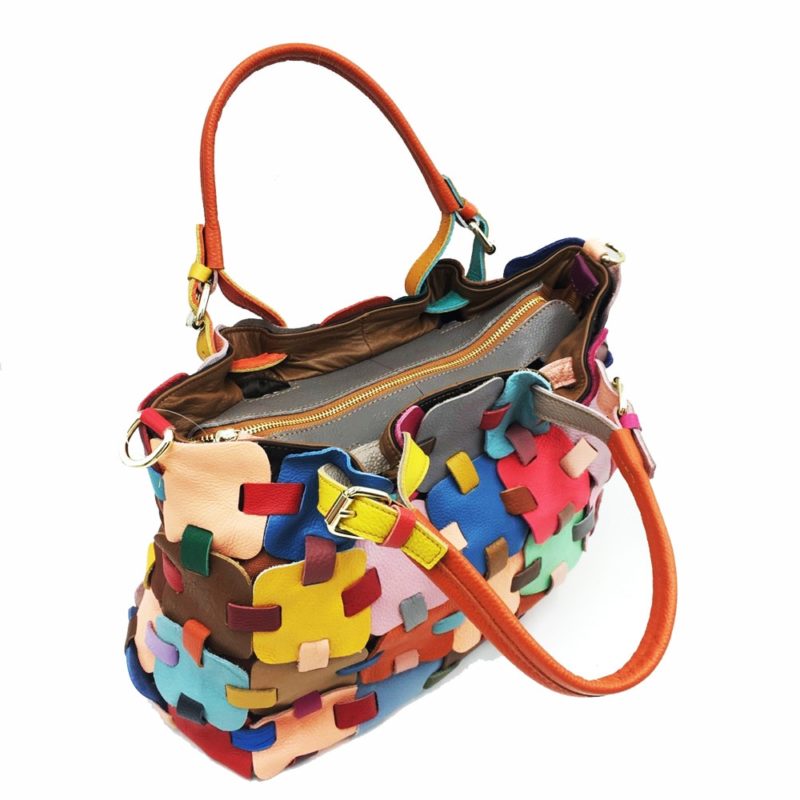 130017-yt9b37.jpg Sac à bandoulière en cuir, à main, décontractée, patchwork, multicolore – Image 3