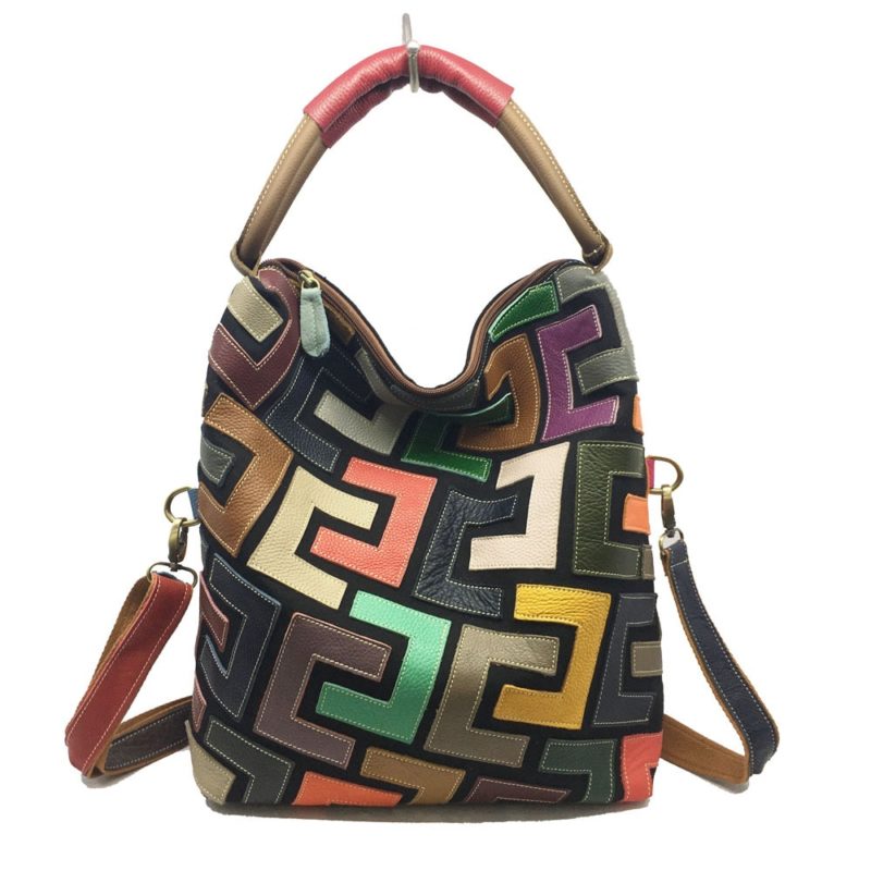 130028-cepwla.jpg Sac à bandoulière en cuir, grand fourre-tout, patchwork, multicolore – Image 3
