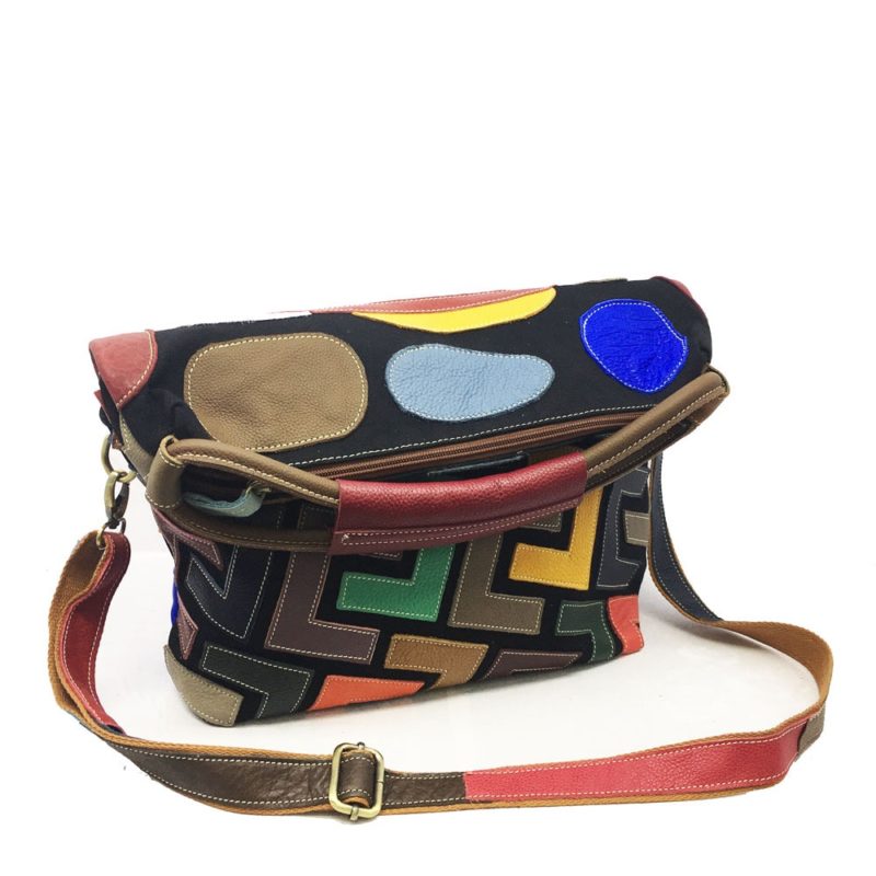 130028-d3dneh.jpg Sac à bandoulière en cuir, grand fourre-tout, patchwork, multicolore – Image 2