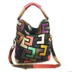 Sac à bandoulière en cuir, grand fourre-tout, patchwork, multicolore