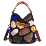 Sac à bandoulière en cuir, grand fourre-tout, patchwork, multicolore – Image 5