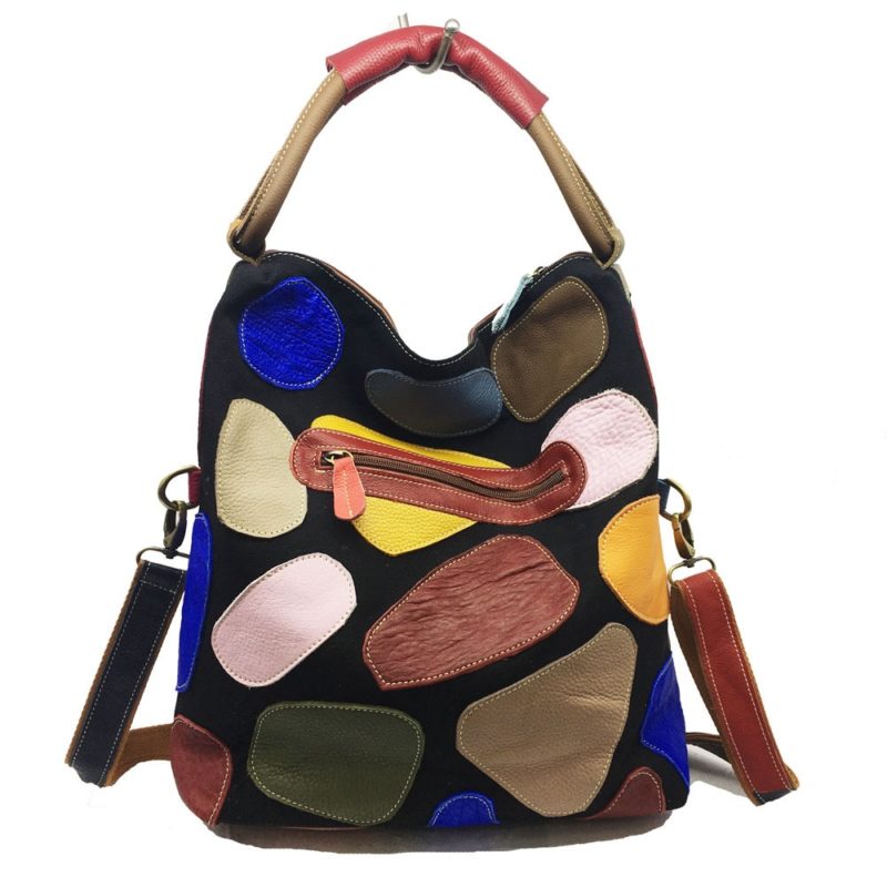 130028-smpw5c.jpg Sac à bandoulière en cuir, grand fourre-tout, patchwork, multicolore – Image 5
