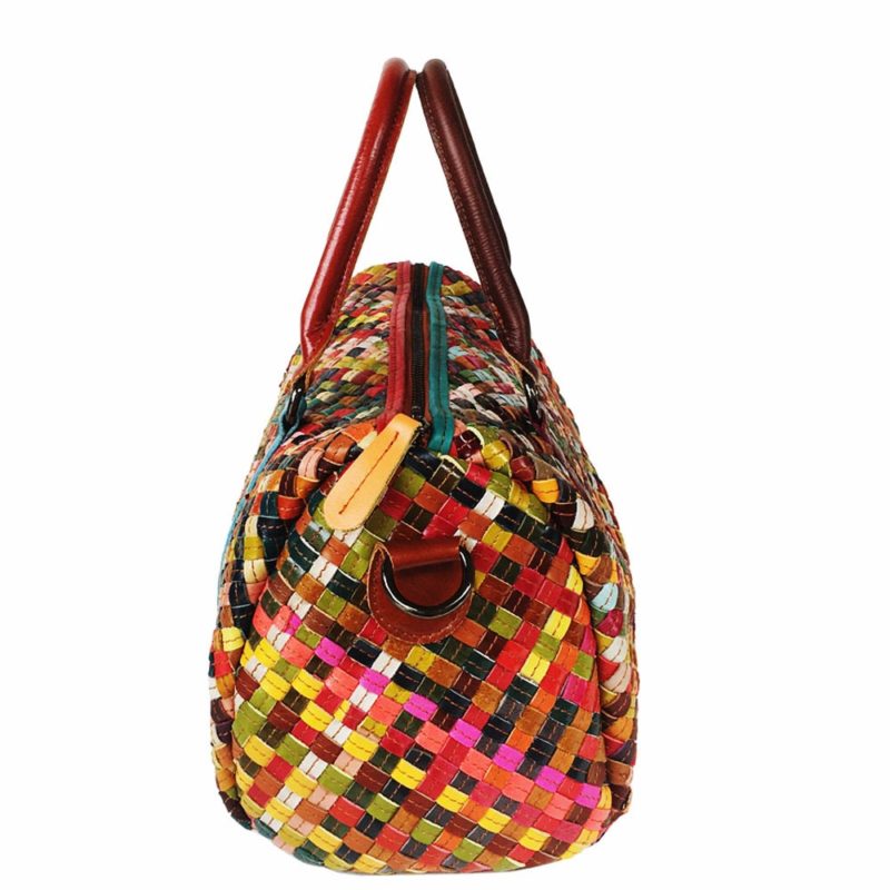 Sac à bandoulière en cuir, tissé à la main, arc-en-ciel, fourre-tout, multicolore – Image 3