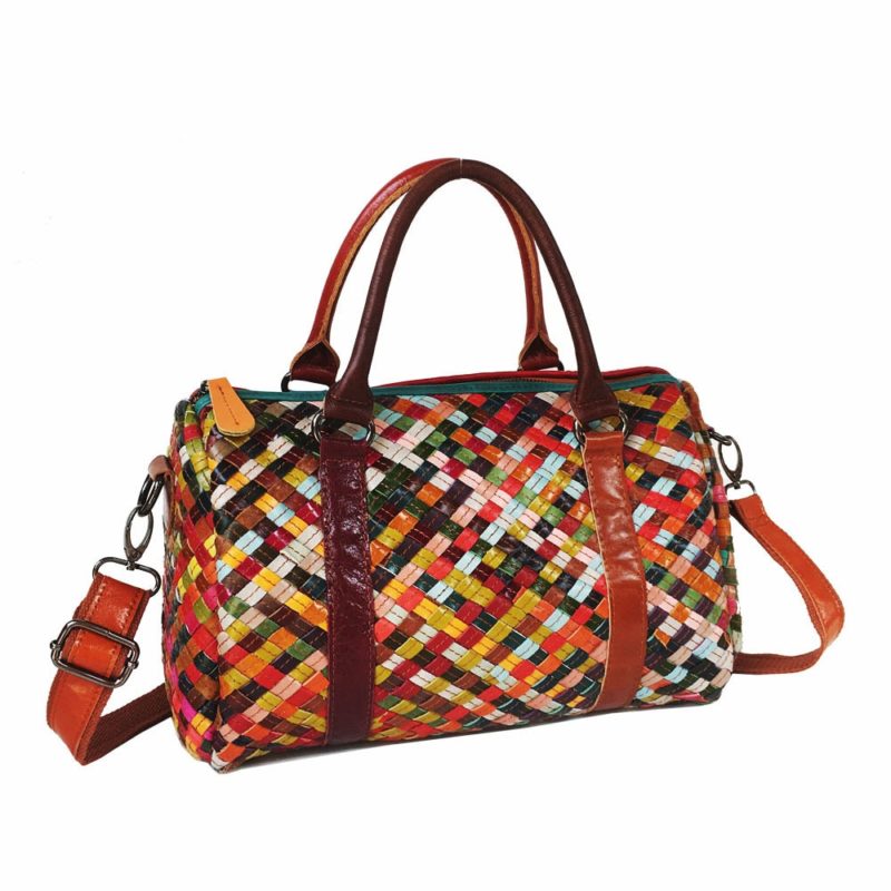 Sac à bandoulière en cuir, tissé à la main, arc-en-ciel, fourre-tout, multicolore – Image 1