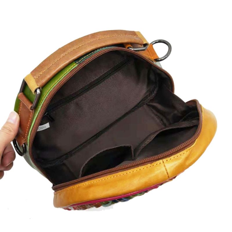 Sac à bandoulière en cuir, tissé à la main, arc-en-ciel, sacoche, multicolore – Image 6