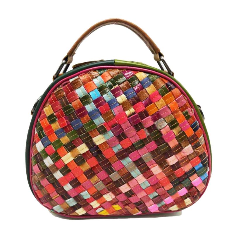 Sac à bandoulière en cuir, tissé à la main, arc-en-ciel, sacoche, multicolore – Image 5