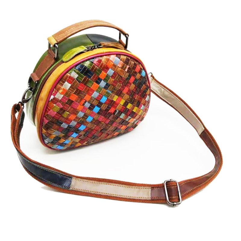 Sac à bandoulière en cuir, tissé à la main, arc-en-ciel, sacoche, multicolore – Image 8