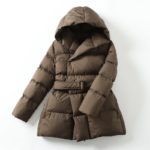 Parka avec capuche et ceinture, veste en duvet, décontractée