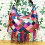 Sac à bandoulière en cuir, Patchwork, pompon, multicolore – Image 2