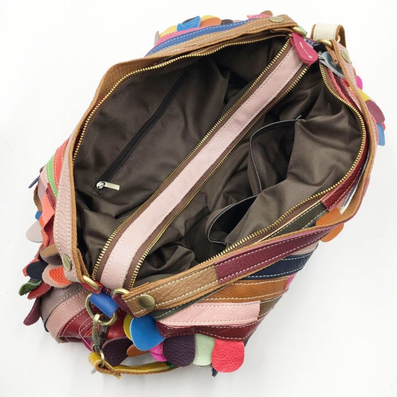 Sac à bandoulière en cuir, à main, patchwork, multicolore – Image 6