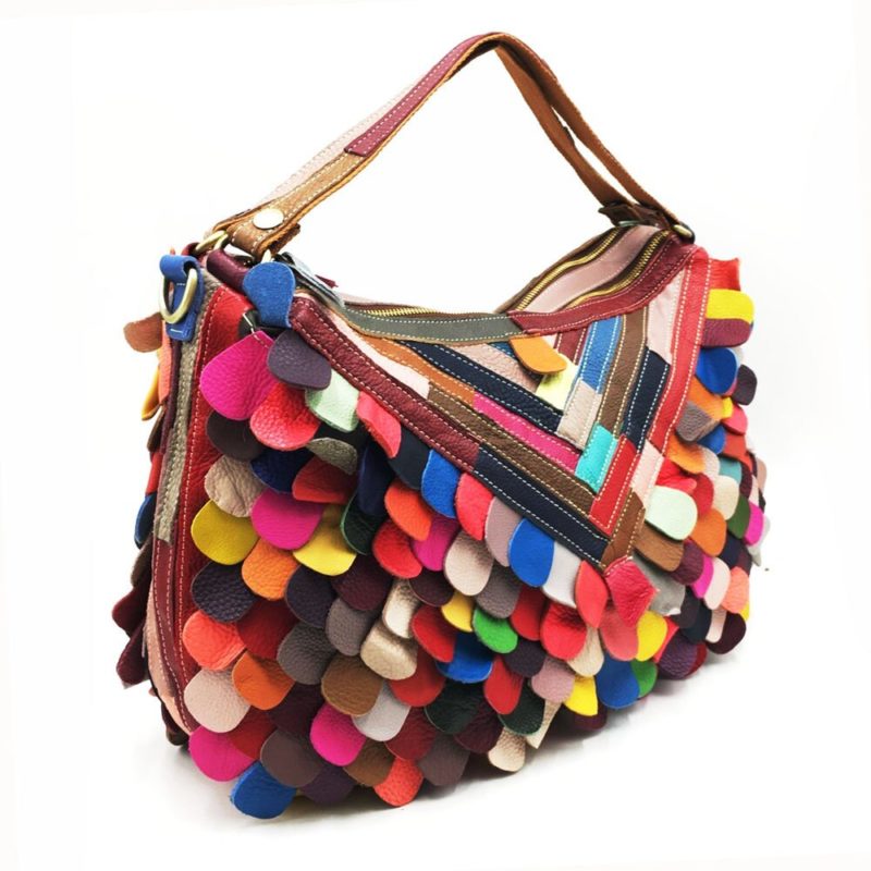 Sac à bandoulière en cuir, à main, patchwork, multicolore – Image 2