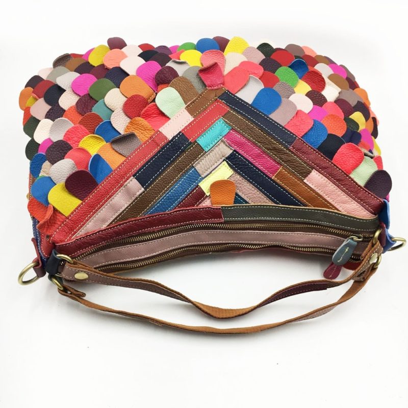 Sac à bandoulière en cuir, à main, patchwork, multicolore – Image 4