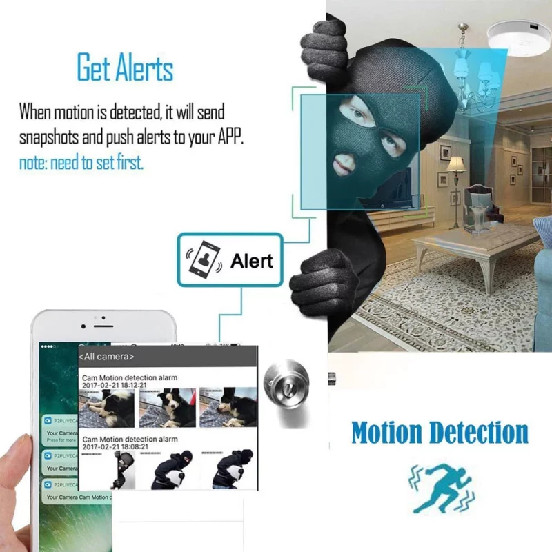 Détecteur de fumée avec caméra espion, Wifi, 1080P, alarme de fumée, avec carte SD 64GB – Image 4