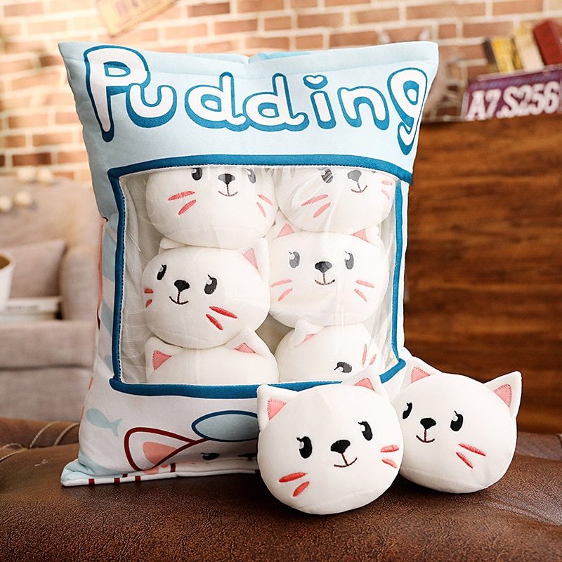 Lot de 8 peluches de petits chats avec oreiller pour rangement, 35 x 45 cm