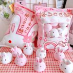Lot de 8 peluches de petits lapins kawaii, avec oreiller pour rangement, 40 x 50 cm