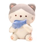 Peluche Chat avec poisson, doux et mignon, kawaii, de 25 à 60 cm