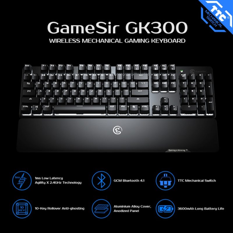 Clavier de jeu mécanique Bluetooth GK300, en alliage d'aluminium, sans fil, avec repose-poignet – Image 7
