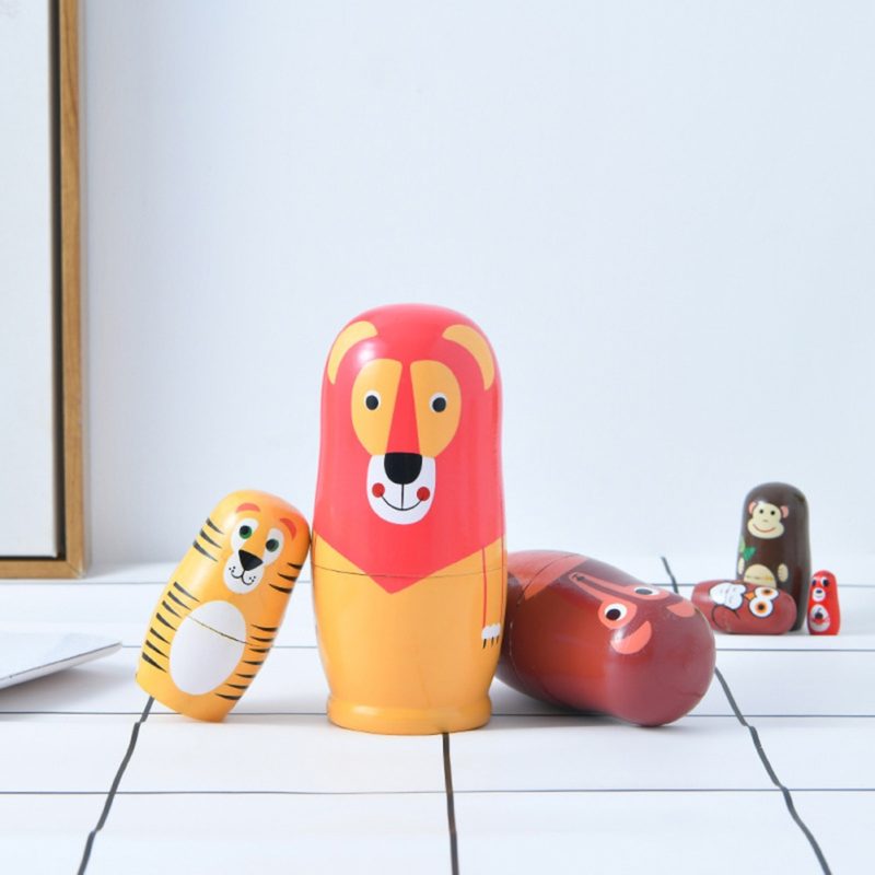 133834-hurhbn.jpg Poupées russes, Matryoshka en bois, animaux de la jungle, ensemble de 6 pièces – Image 5