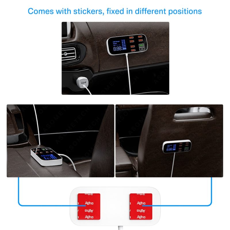 134029-qllcd4.jpg Station de charge rapide 40W 8A, pour prise de voiture, 8 Ports, affichage LED, Apple, Android, QC 3.0 PD – Image 5