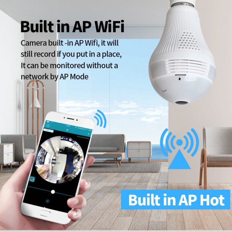 134091-bpeifg.jpg Ampoule E27 avec caméra de surveillance 360°, Wifi, 1080P, vision nocturne, avec carte SD 128GB – Image 2