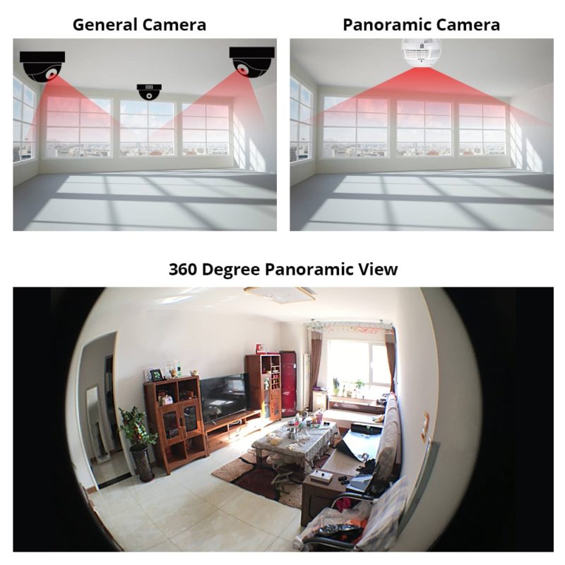 134091-dyrrcl.jpg Ampoule E27 avec caméra de surveillance 360°, Wifi, 1080P, vision nocturne, avec carte SD 128GB – Image 3