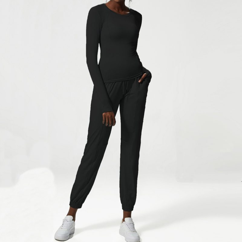 Ensemble de sport confortable et respirant, à manches longues, pantalon de jogging, 2 pièces – Image 3
