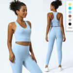 Ensemble de fitness élastique et doux, soutien-gorge de gymnastique, Legging taille haute, 2 pièces – Image 4