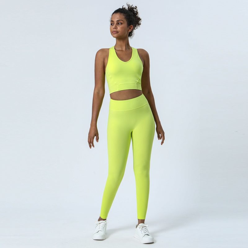 Ensemble de fitness élastique et doux, soutien-gorge de gymnastique, Legging taille haute, 2 pièces – Image 8