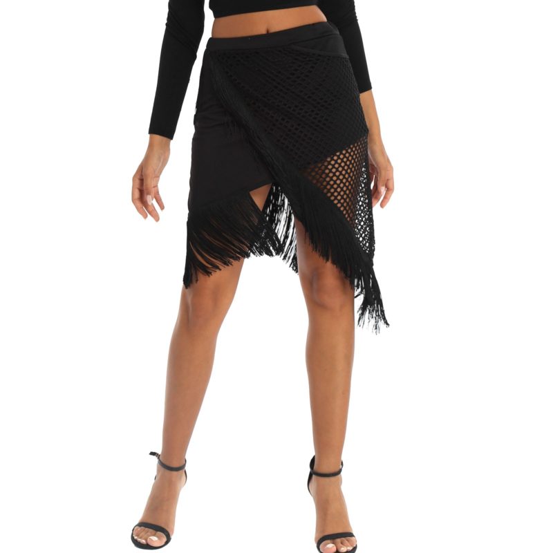 Jupe à frange asymétrique ajourée, à franges, vêtement de danse – Image 3