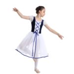 Robe de ballet Tutu pour fille, manches courtes, en dentelle, vêtement de danse – Image 3