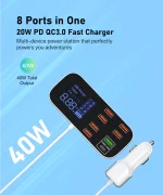 Station de charge rapide 40W 8A, pour prise de voiture, 8 Ports, affichage LED, Apple, Android, QC 3.0 PD – Image 8