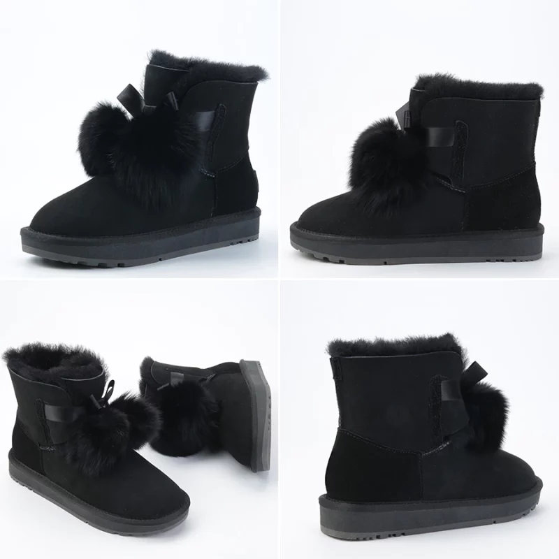 Bottines en daim, laine et cuir de mouton, fourrure de renard, Boots avec Pompon – Image 9