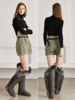 Bottes hautes d'hiver en cuir, fourrure de renard, doublure en fourrure de mouton naturelle, imperméables – Image 4