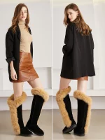 Bottes hautes en cuir, au dessus du genou, fourrure de renard, imperméables – Image 3