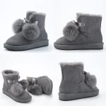 Bottines en daim, laine et cuir de mouton, fourrure de renard, Boots avec Pompon – Image 7