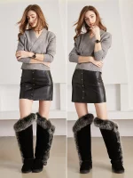 Bottes hautes d'hiver en cuir, fourrure de renard, doublure en fourrure de mouton naturelle, imperméables – Image 8