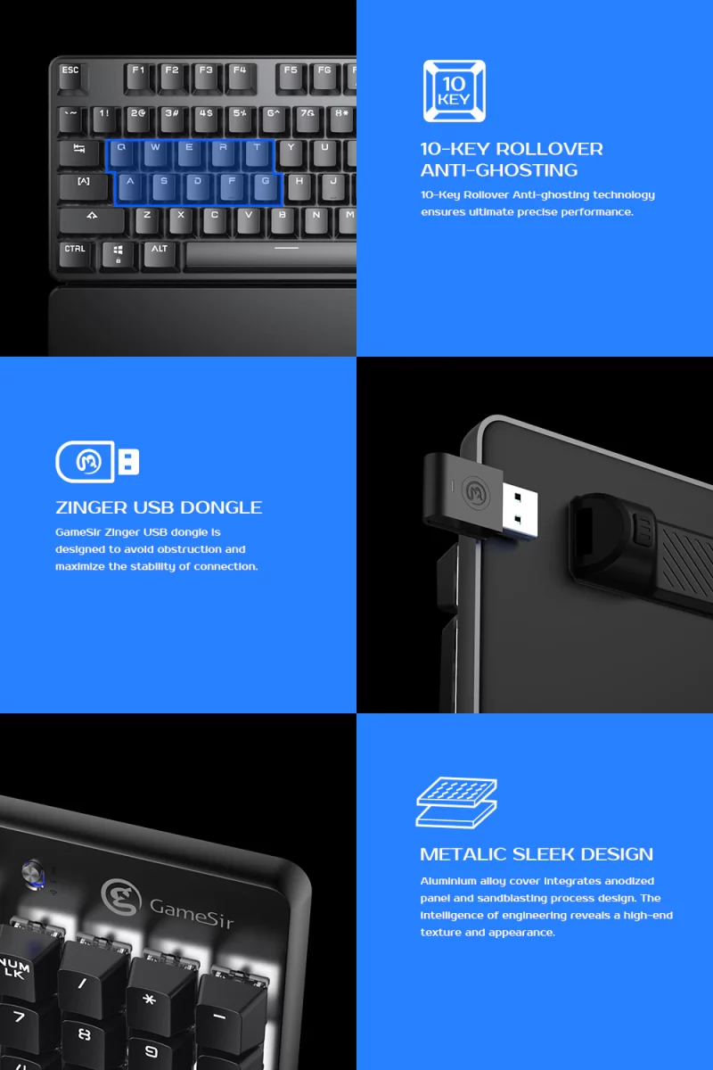 Clavier de jeu mécanique Bluetooth GK300, en alliage d'aluminium, sans fil, avec repose-poignet – Image 8