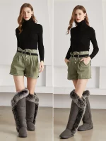 Bottes hautes d'hiver en cuir, fourrure de renard, doublure en fourrure de mouton naturelle, imperméables – Image 3