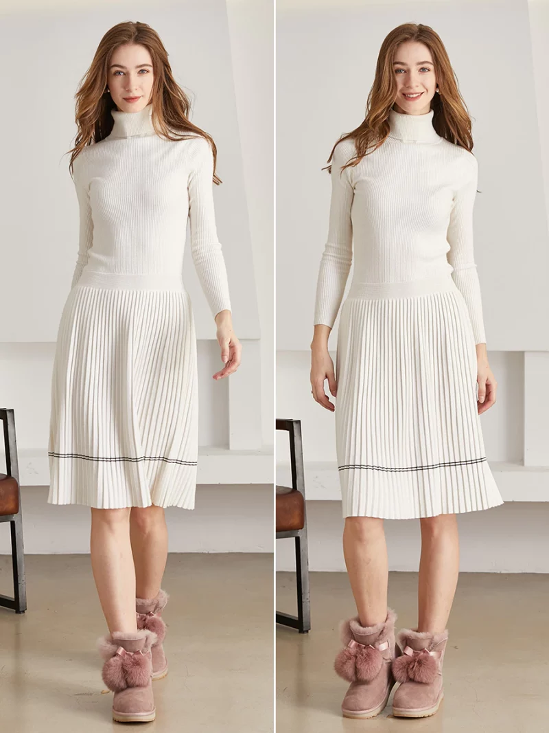 Bottines en daim, laine et cuir de mouton, fourrure de renard, Boots avec Pompon – Image 5