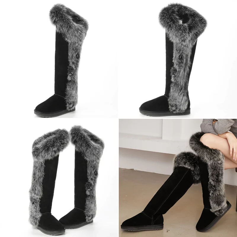 Hf4622448d38342278c27eb6c948ae3ed0 Bottes hautes d'hiver en cuir, fourrure de renard, doublure en fourrure de mouton naturelle, imperméables – Image 10