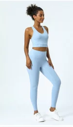 Ensemble de fitness élastique et doux, soutien-gorge de gymnastique, Legging taille haute, 2 pièces – Image 7