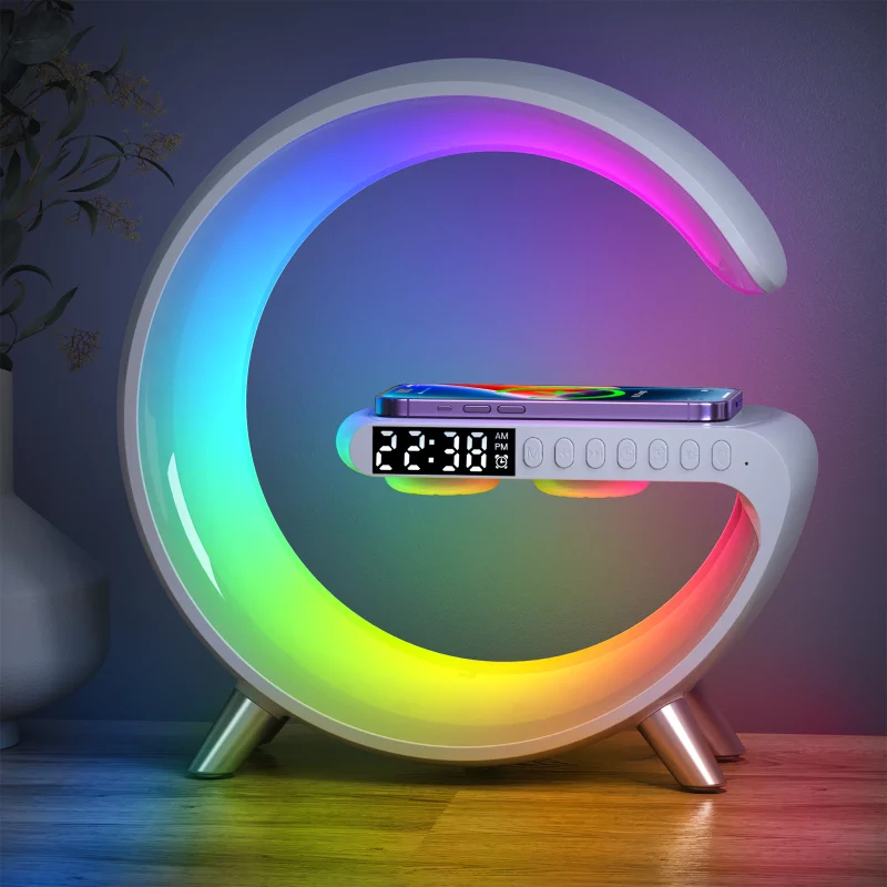 Station de charge sans fil multifonction, Smart, alarme, haut-parleur Bluetooth, veilleuse RGB, contrôle par application – Image 8
