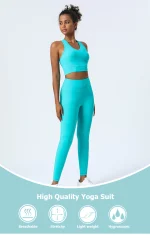 Ensemble de fitness élastique et doux, soutien-gorge de gymnastique, Legging taille haute, 2 pièces – Image 2