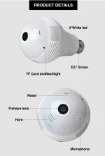 Ampoule E27 avec caméra de surveillance 360°, Wifi, 1080P, vision nocturne, avec carte SD 128GB – Image 13