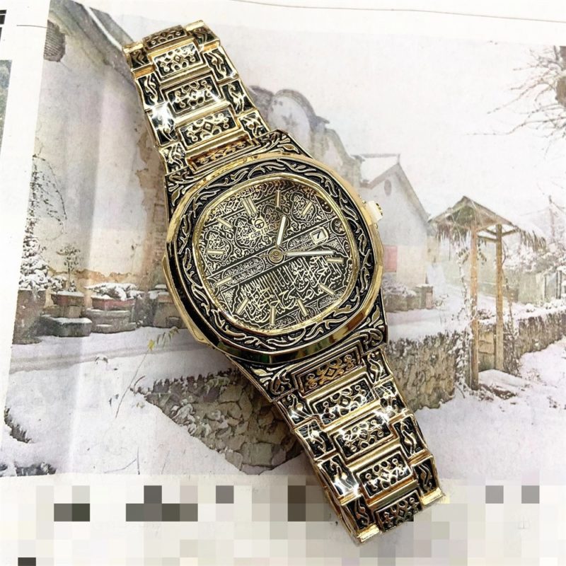 135904-48q5lu.jpg Montre à quartz, gravure orientale, à grand cadran en acier inoxydable, avec calendrier – Image 5