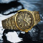 Montre à quartz, gravure orientale, à grand cadran en acier inoxydable, avec calendrier – Image 4