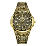 Montre à quartz, gravure orientale, à grand cadran en acier inoxydable, avec calendrier – Image 3