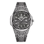 Montre à quartz, gravure orientale, à grand cadran en acier inoxydable, avec calendrier – Image 2